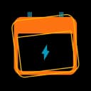 An orange square with a blue lightning bolt, representing online booking or fast service.