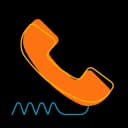 An orange telephone handset with blue sound waves indicating a call.