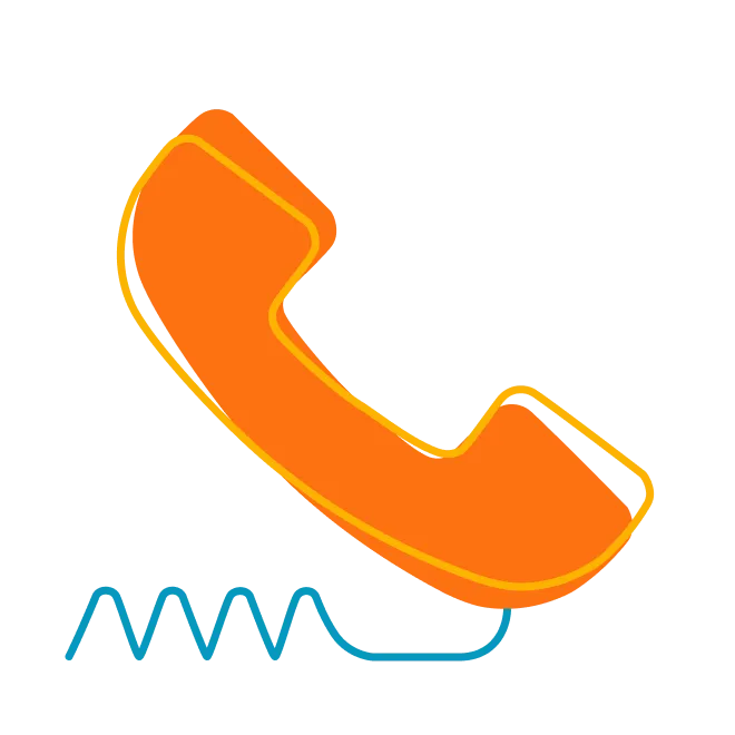 An orange telephone handset with blue sound waves indicating a call.