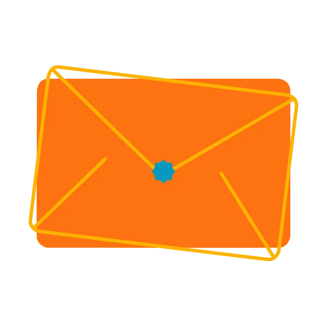 A closed, orange envelope suggesting the sending or receiving of an email.